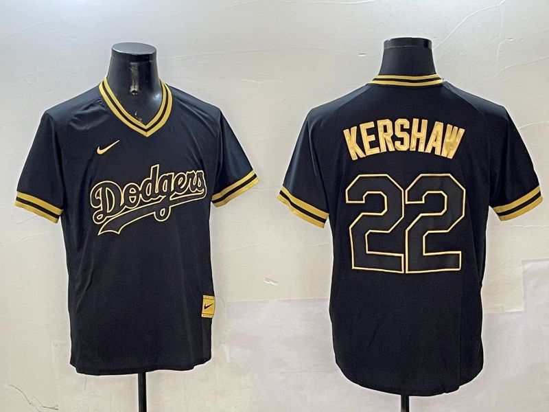 Men Los Angeles Dodgers 22 Kershaw Black Gold Game 2025 Nike MLB Jersey style 325
